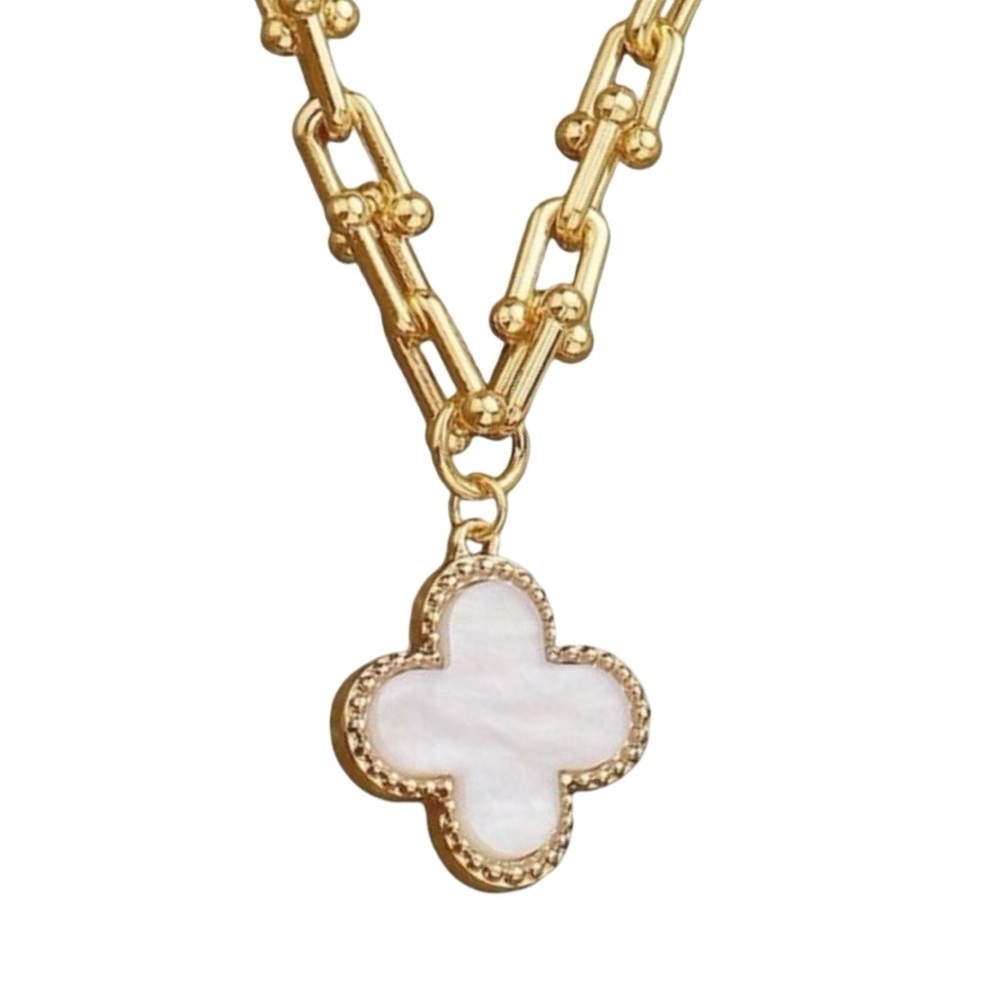 Clover Hardware Necklace - G- WH (7206)